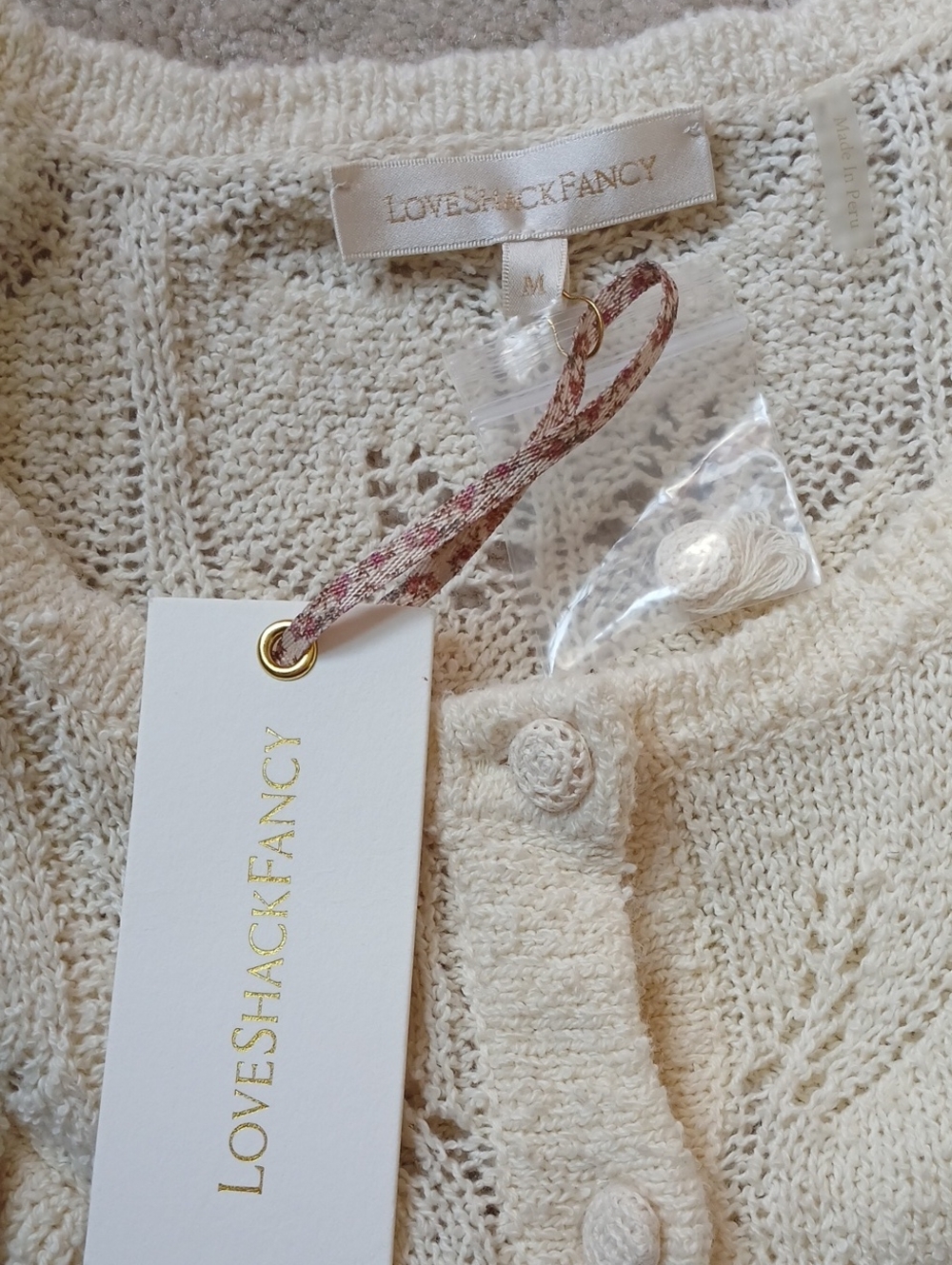 LoveShackFancy Warren Ruffle Cardigan Cream - Picture 5 of 7